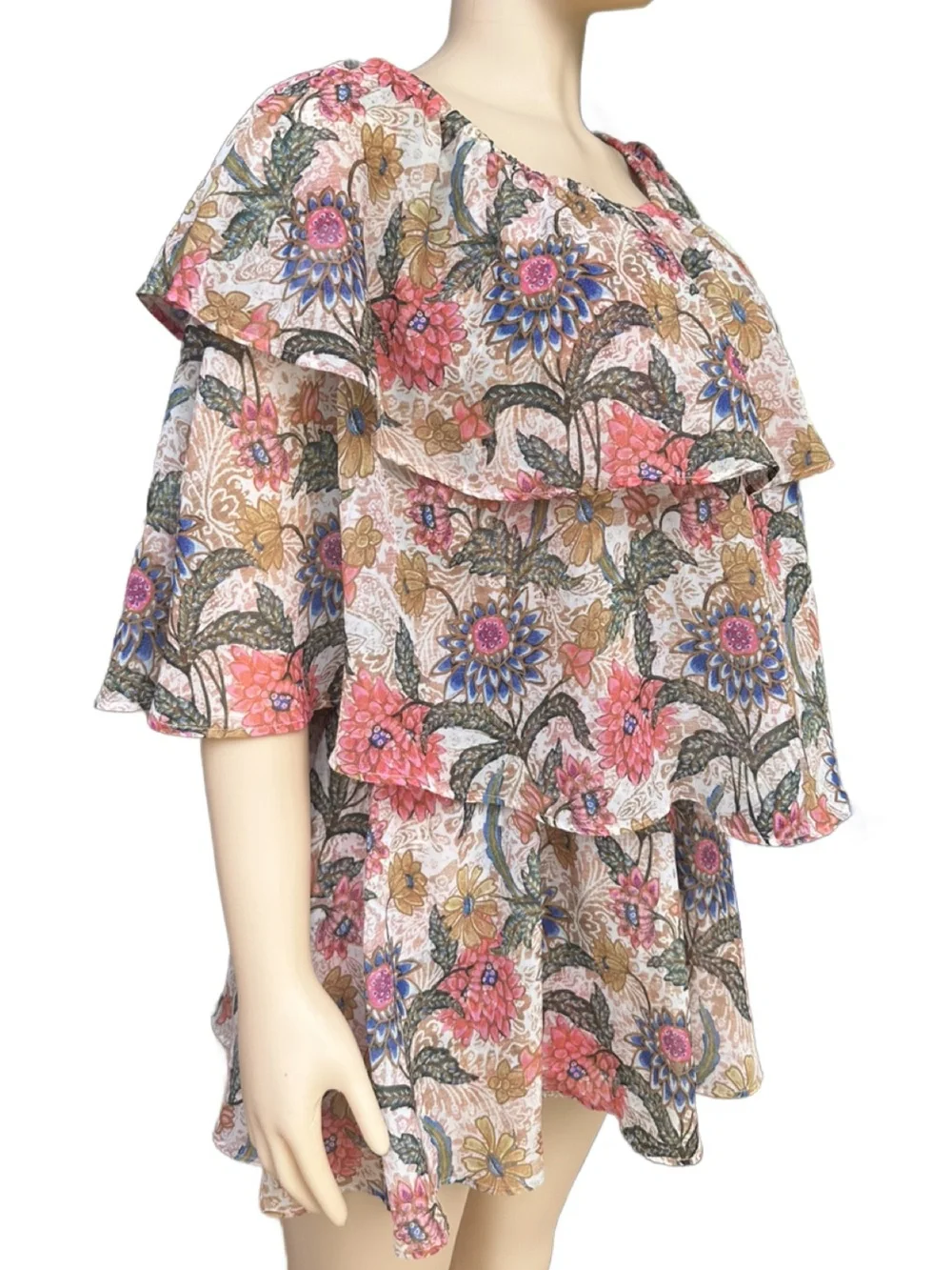 Show Me Your MuMu Women’s Floral Tiered Romper Shorts in Pink, Blue, Brown